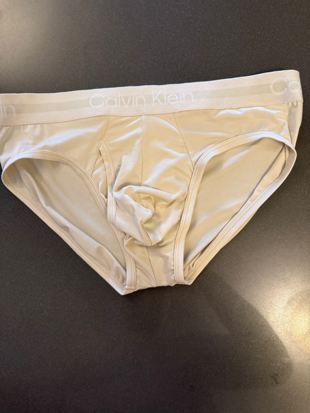 New Cream Calvin Klein Men’s Light Beige Hip Briefs. Microfiber